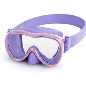 Kids Swim Goggles, Anti-Leak Snork Mask with Nose Cover & Elastic Fabric Strap, UV Protection Swimming Goggles for Kids Boys Girls (Purple-Pink)