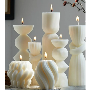 7 Pcs Large Pillar Candles Aesthetic Candle Modern Home Decor Ribbed Candles Set Beautiful Handmade Pillar Housewarming Gift Home Room Shelf Decor Idea Soy Wax (White)