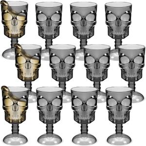 Bokon Set of 12 Halloween Cups Skull Goblets Gothic Party Table Decorations Plastic Goblet Halloween Party Supplies Skeleton Themed Centerpiece (Black)