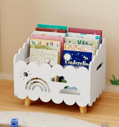 Wood Kids Bookshelf, Montessori Bookshelf, With 2 Adjustable Dividers, Suitable Kids Rooms, Nursery & Classroom, Kids Bookshelf And Toy Storage, Toddler Book Rack, Nursery Book Shelves, Kids Bookcase