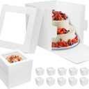 Mcfleet 10pcs Cake Boxes 12 Inch 12x12x12 Tall Cake Boxes with Window for Tier Baking Disposable Bakery Containers with Lids White Large Cardboard Bakery Take Out Carrier for Wedding, Birthday, Party