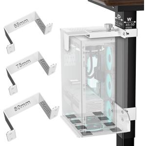 Under Desk PC Mount - No Drilling 40 lb Capacity, Fits 3 Fixed Desk Leg Sizes, CPU Holder Under Desk, Adjustable Clamp-on Desk Leg PC Mount for Standing Desk, with Non-Slip Pads, White