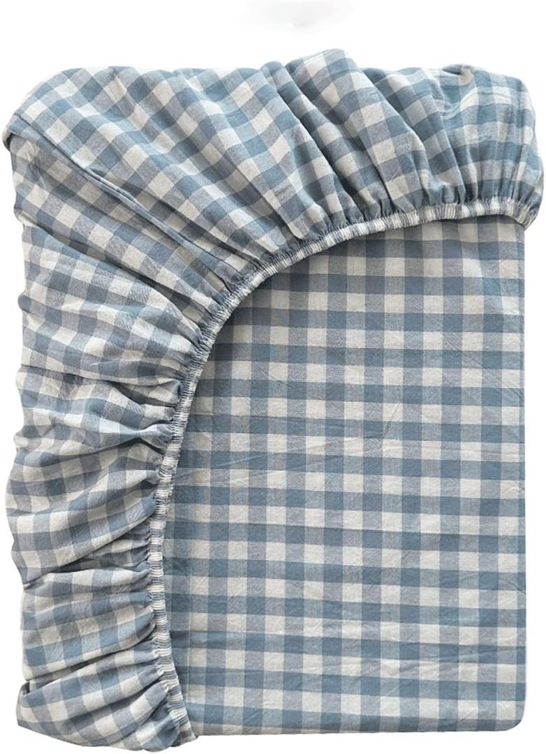 Plaid Fitted Sheet Twin/Single Soft Washed Cotton Small Double Bedding Sheet Queen/King Deep Pocket Bottom Sheet Super King Mattress Cover for Boy Girl Men Women (Color : G, Size : 150x200+20cm)