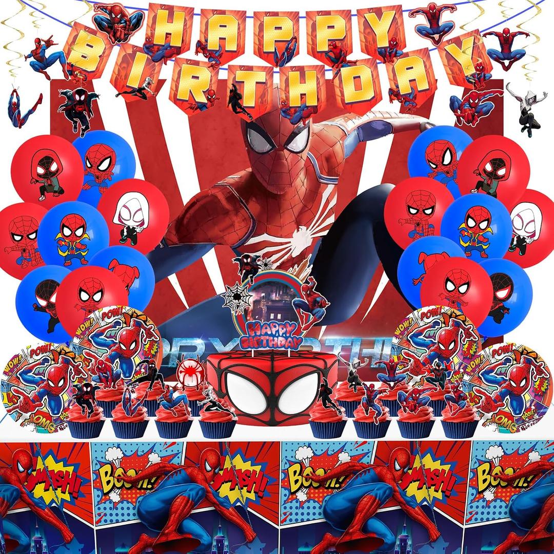 Birthday Party Supplies,Party Decorations Include Happy Birthday Banner,Backdrop,Tablecover,Cake Toppers,Cups,Plates,Spiral Charms,Latex Balloons
