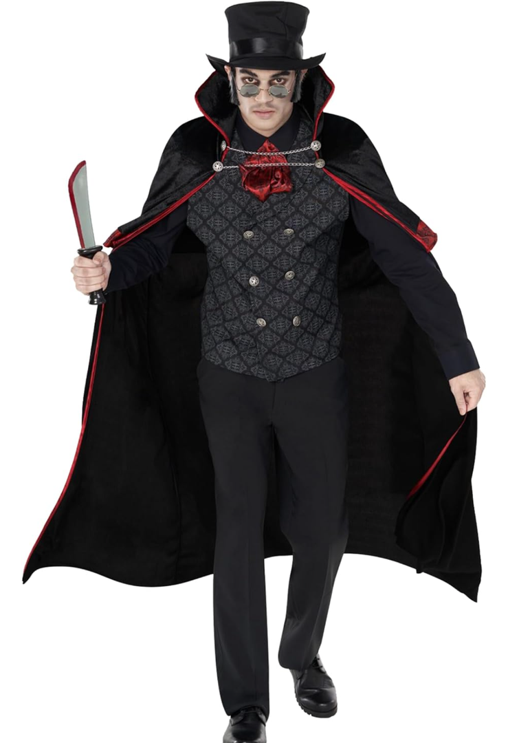 Morph Gothic Vampire Costume for Men - Jack The Ripper Cape - Adult Vampire Outfit - Spooky Halloween Attire, M