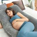 QUEEN ROSE Pregnancy Pillows, U Shaped Full Body Pillow for Sleeping Support, 55 Inch Maternity Pillow for Pregnant Women with Removable Velvet Cover, Grey