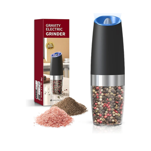 Battery Operated Salt And Pepper Grinder with LED Light, Automatic Electric Gravity Salt And Pepper Shakers, Each 6 AAA Batteries Needed, Adjustable Roughness, 1 Pack (Black)