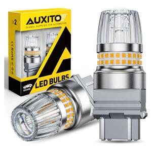 AUXITO Latest 3157 LED Bulb Amber, 3157A LED Turn Signal Bulb, 600% Brighter 3156 3057 4157 3457 4057 4114 LED Bulbs with Projector for Exterior Parking DRL Reverse Tail Brake Blinker Light, Pack of 2