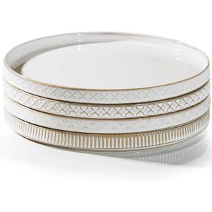 getstar 10.5 Ceramic Dinner Plates, Set of 4, Microwave & Dishwasher Safe, Salad Pasta Deep Plates with Embossments Set of 4
