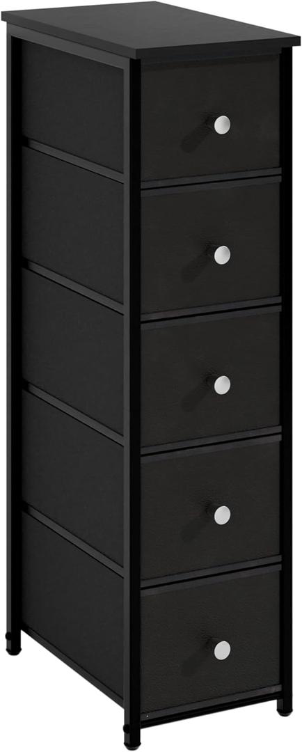 lurcns Narrow Storage Cabinet for Small Spaces Slim Bathroom Dresser with Drawers Tall Thin Storage Organizer for Bathroom Bedroom Skinny Cabinet(Black, 5 Drawers) (5 Drawers+No Charging Station)