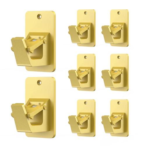 Adhesive No Drill Curtain Rod Brackets - Heavy Duty 30LB Holders for Bathroom Bedroom Kitchen, Universal Damage-Free Window Rod Hooks with Nail-Free Installation (8PC Gold)