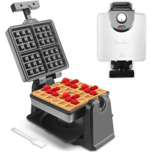 Baker's Friend Mini Waffle Maker Flip, Belgian Waffle Maker Thick, Rotating Waffle Maker with Browning Control, Waflera Electrica, Waffle Irons Non Stick Surface, With Recipe & Brush, Stainless Steel