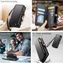 Defencase Compatible with iPhone 16 Case Wallet with RFID Blocking Card Holder for Women and Men, Fashion PU Leather Magnetic Snap Flip Zipper Strap Wallet Phone Case for iPhone 16 6.1", Black