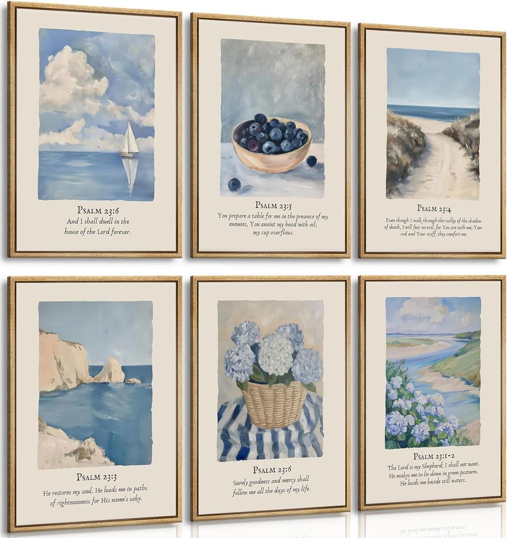 6pc Coastal Christian Canvas Wall Art Jesus Bible Verses Painting Picture Wall Decor Religious Aesthetics Poster Print Artwork for Livingroom, Bedroom and Office Home Decor (10L" x 8W")