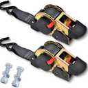 ANLULOAD Retractable Ratchet Strap(1.5in x 12.3ft),S Hook Retractable Tie Down Strap for Motorcycles, Boats,Atvs,Utvs.WLL1,102 Lbs,BS:2,204Lbs(2 Pack)