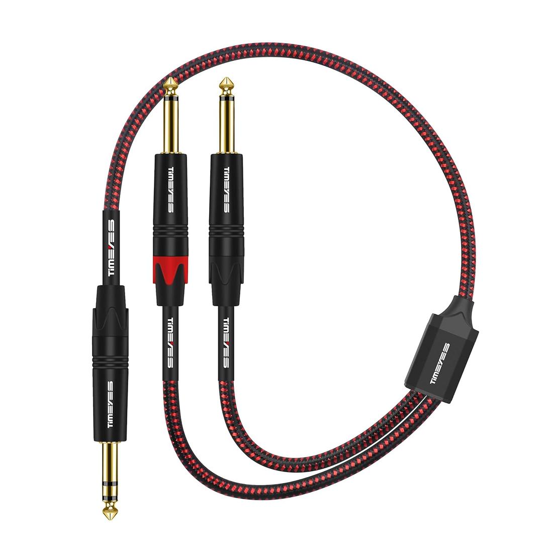 6.35 mm Audio Cable - Male TRS 1/4 Inch to Male Dual TS 1/4 Inch Y Breakout Cable - TRS 6.5 mm to 2 x 6.5 mm Mono Splitter Adapter Cord - 6.35 mm 1/4'' Inch Cable, 1.6FT/0.5M