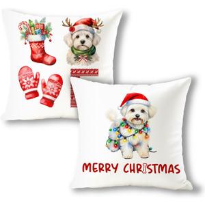 Maltese Merry Christmas & Love Pillow Covers 2 Pcs- 18x18 Inch, Dog Lover Pillow Covers Gift for Woman, Merry Christmas Xmas Maltese Home Decorative