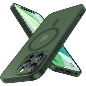 Magnetic for iPhone 15 Pro Max Case,Upgraded [Full Camera Protection][Compatible with Magsafe][Mil-Grade Protection] Shockproof Translucent Matte Phone Case for iPhone 15 Pro Max,Forest Green
