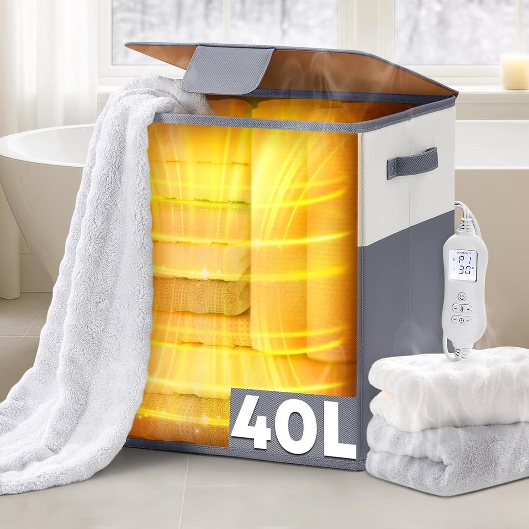 Towel Warmer, 40L Large Towel Warmer for Bathroom, Portable Towel HeaterBucket with Auto Shut Off, Electric Hot Towel for Spa,Blanket,Baby,Bathrobe,Oversized Towels (Gray/Beige)