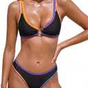 RIHOAS Women's Two Pieces Triangle Bikini Sets O Ring Linked Swimsuits Summer Beach Bathing Suit (Black, S)