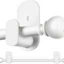 USFOOK White No Drill Curtain Rods for Windows 48 to 84 Inches, 5/8 Inch Curtain Rods No Drilling with 3M Adhesive Holders, Apartment Friendly Drapery Rod with Round Finials