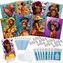 Tenceur 72 Pieces Pre Drawn Canvas Kit 8" x 10" Paint and Sip Kit for Adults Painting Party Pre Printed Canvas DIY Pre Stenciled Canvas with Paints Easels Aprons Brushes for Party Gifts(Black Girl)