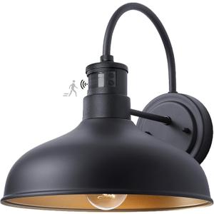 12in Exterior Barn Light Motion Sensor Black Outdoor Gooseneck Lighting Wall Mount Dusk to Dawn Farmhouse Style Outside Porch Light Fixture Outdoor Garage Barn Door Light for House