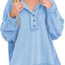 AlvaQ Sweatshirt for Women Oversized Casual Long Sleeve Button Henley Neck Pullover Tunic Tops Fall Fashion Outfits (Small, Sky Blue)