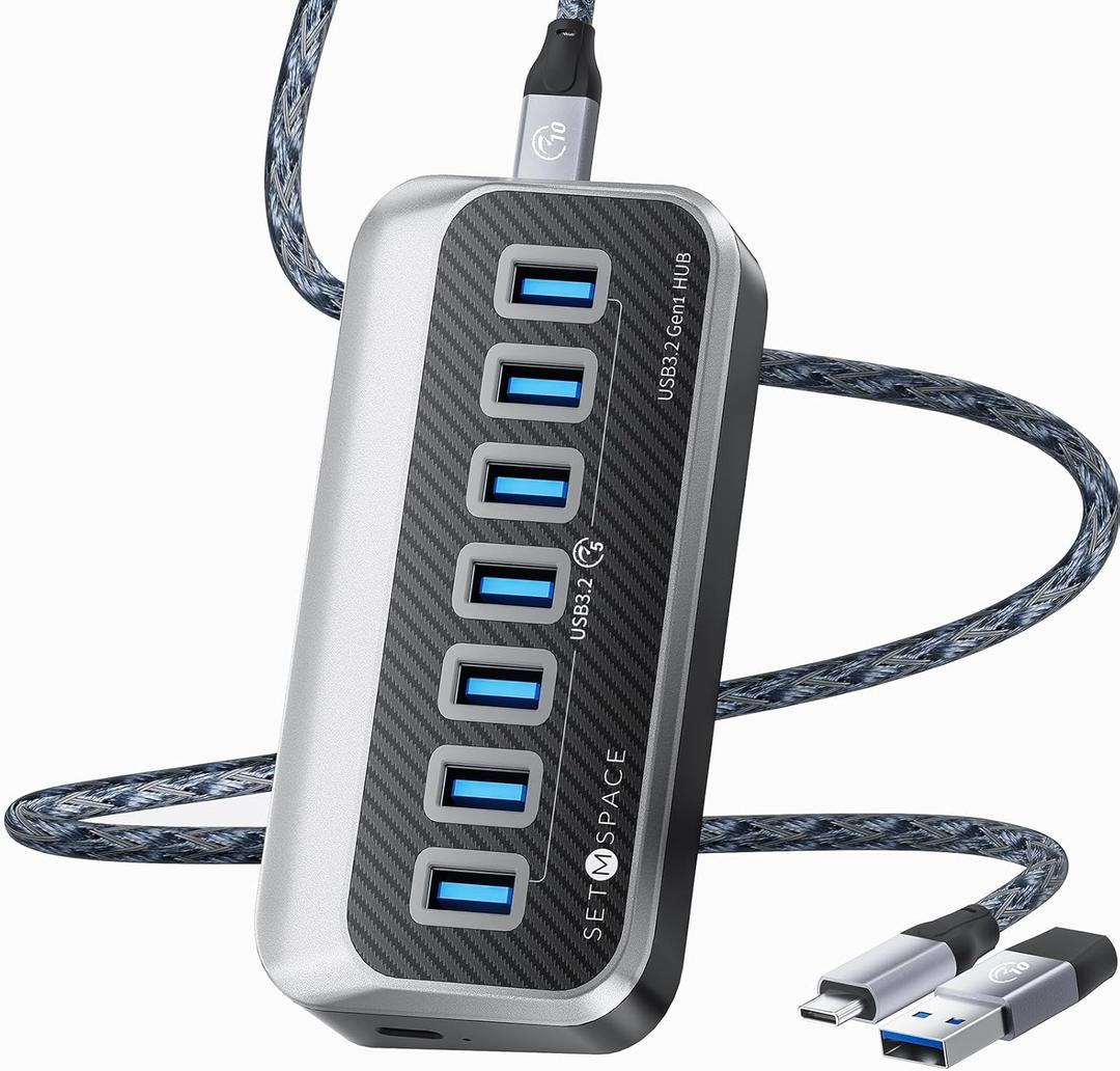 USB Hub, 7 USB Expander with 32 Ergonomic Design, USB Multiport for Laptop- 1.64ft