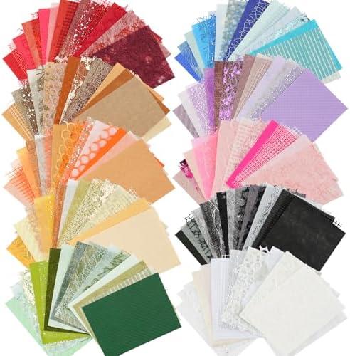 160 Sheets Textured Scrapbook Paper and Mesh Fabric Assorted Set, 10 Color Schemes Mixed Handmade Craft Mulberry Special Paper for Scrapbooking Junk Journaling Supplies, 4.7x6.69 Inch 160 Pcs