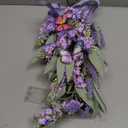 Jusdreen LED Teardrop Floral Wreath with Butterflies, Faux Lavender Hanging Decor with Lights for Farmhouse Home