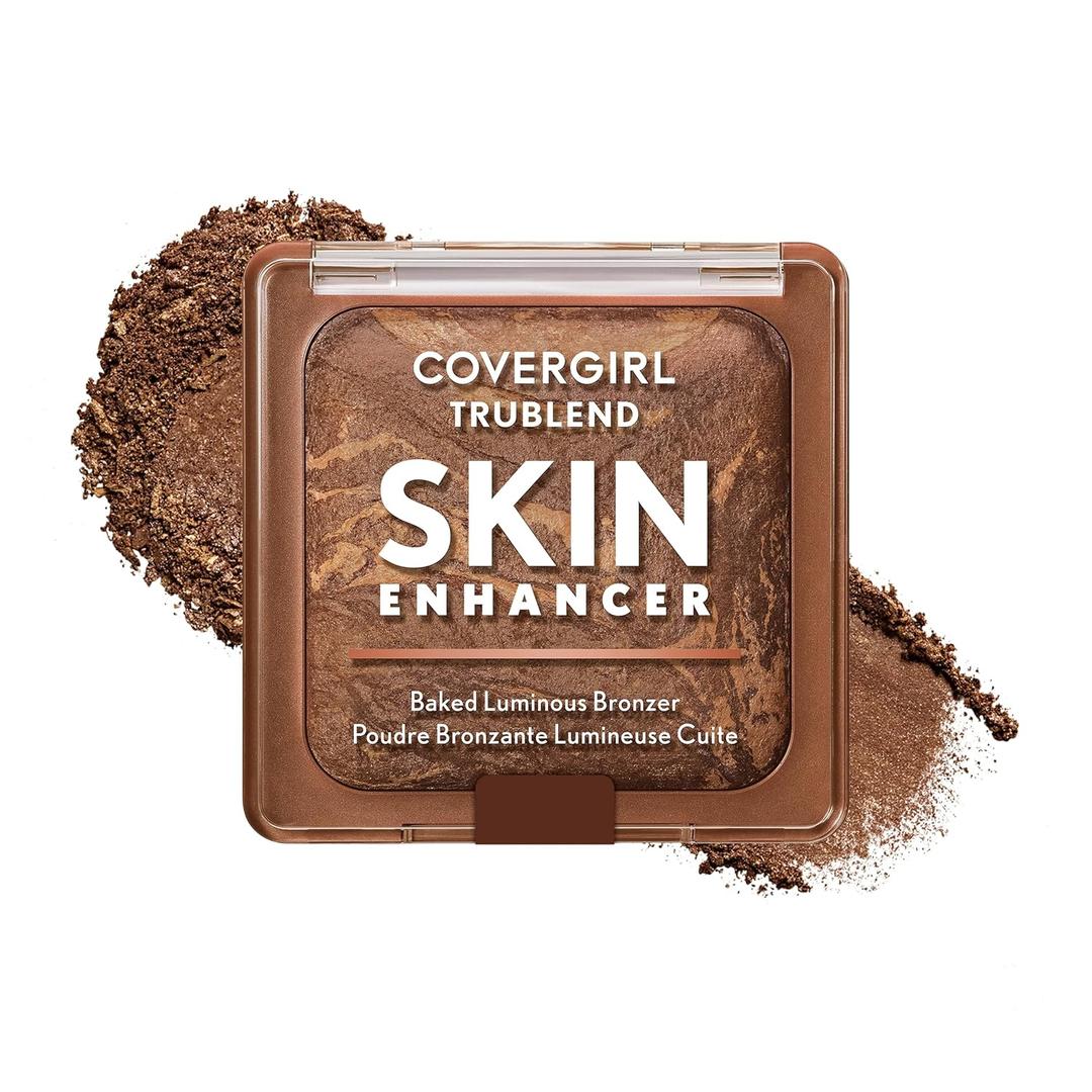 COVERGIRL TruBlend Skin Enhancer Baked Luminous Bronzer, with Hyaluronic Acid & White Rose Extract, Blends Seamlessly - 330 Sweet Espresso (Deep Bronze with Gold Swirls) (0.28 Ounce (Pack of 1))