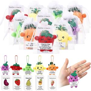 Hotop 20 Sets Positive Stuffed Dancing Fruit Vegetable Plush Keychains Thank You Card Appreciation Gift Bulk for Employees Coworkers