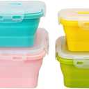 Set of 4, Collapsible Silicone Food Storage Container, Leftover Meal Box for Kitchen, Lunch Boxes with Clip-on Lid, Stackable, Space Saving, Dishwasher Safe, BPA Free