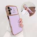 NITITOP Compatible with Samsung Galaxy S23 FE Case Cute Luxury Women Girls Men with Love Heart Electroplated Pattern Curly Wave Frame Raised Camera Shockproof Protection Cover-Lavender Purple