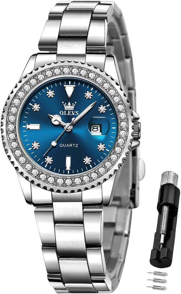 OLEVS Ladies Watch Diamond Dress Quartz Analog Female Watches Stainless Steel Two Tone Waterproof Luminous Day Date for Womens Wrist Watch Gift
