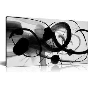 ANCXWOTER Large Canvas Wall Art for Living Room Bedroom Abstract Line Black and White Picture Ink and Wash Artwork Canvas Prints 20x40 Inch