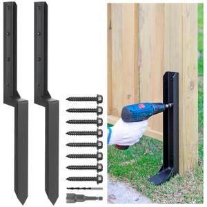 Heavy Duty Steel Repair Stakes, Anchor Ground Spike, for Repair Tilted/Broken Wood Fence Post (2 Pack/Black