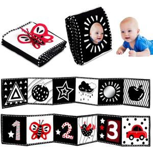 Black and White High Contrast Baby Toys - 0-3 Months Brain Development - Soft Crinkle Books & Tummy Time Montessori Sensory Toys for 0-12 Months, Boys & Girls