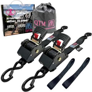 QTM 1.73" X 10' Retractable Ratchet Straps, 2-Pack, Heavy Duty, 4,400LBS Max Breaking Strength, Ratchet Straps Self Retractabel, Coated S Hook for Motorcycle, Truck, Trailer