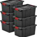 Sterilite 6-Pack Industrial Tote, Plastic Storage Bins with Lids, 15 Gallon, Black - Heavy-Duty Organizing Containers for Closet, Bathroom, and Office