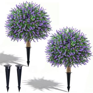 24" Artificial Boxwood Topiary Trees, UV Resistant Faux Plants Shrubs Bushes Fake Greenery Plants for Front Door Indoor Outdoor Home Decor with Metallic Spike