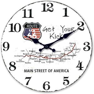 Route 66 Map Wood Wall Clock Battery Operated 16 Inch Rustic Wall Clocks for Living Room Decor Analog Silent Clock for Wall