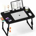 Laptop Desk for Bed Height Adjustable, Lap Bed Table with USB/Storage Drawer/Cup Holder/Tablet Stand/Book Shelf, Foldable Breakfast Tray Portable for Reading Writing, Sofa & Floor, Black