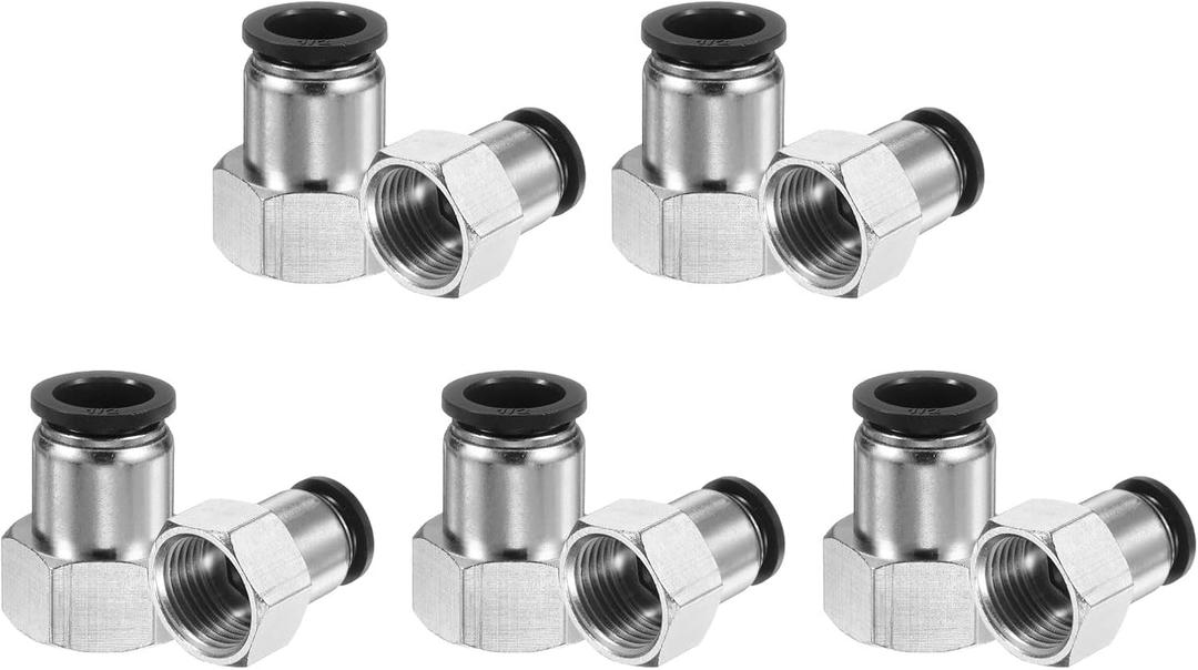 HARFINGTON 10pcs Push to Connect Fittings 1/2" Tube OD x 1/2" NPT Thread Female Straight Pneumatic Tube Fittings PCF1/2-N04 Quick Connect Air Line Fittings Air Hose Fittings, Black