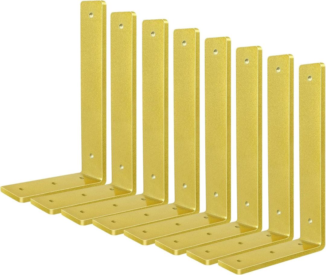 Gold Floating Shelf Bracket 10 Inch, 8 Pack Heavy Duty Shelf Brackets, Wall Shelf Bracket for DIY Decorative with Mounting Hardware