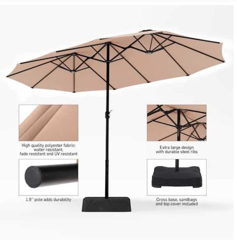 15 ft. Market Patio Umbrella 2-Side in Beige