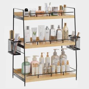 Bathroom Counter Organizer,Bathroom Countertop Organizer with Baskets,Vanity Organizers,Counter Shelf,Countertop Storage, Makeup Organizers (3 Tier, Brown)
