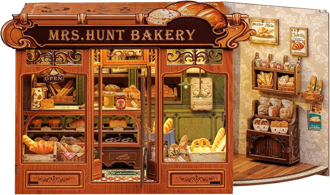Book Nook Kit - DIY Miniature House Bakery Dessert Shop Dollhouse Kit for Adults, Booknook Tiny House Bookshelf Decor 3D Wooden Puzzle, Gifts for Family, Friends (Mrs.Hunt Bakery)