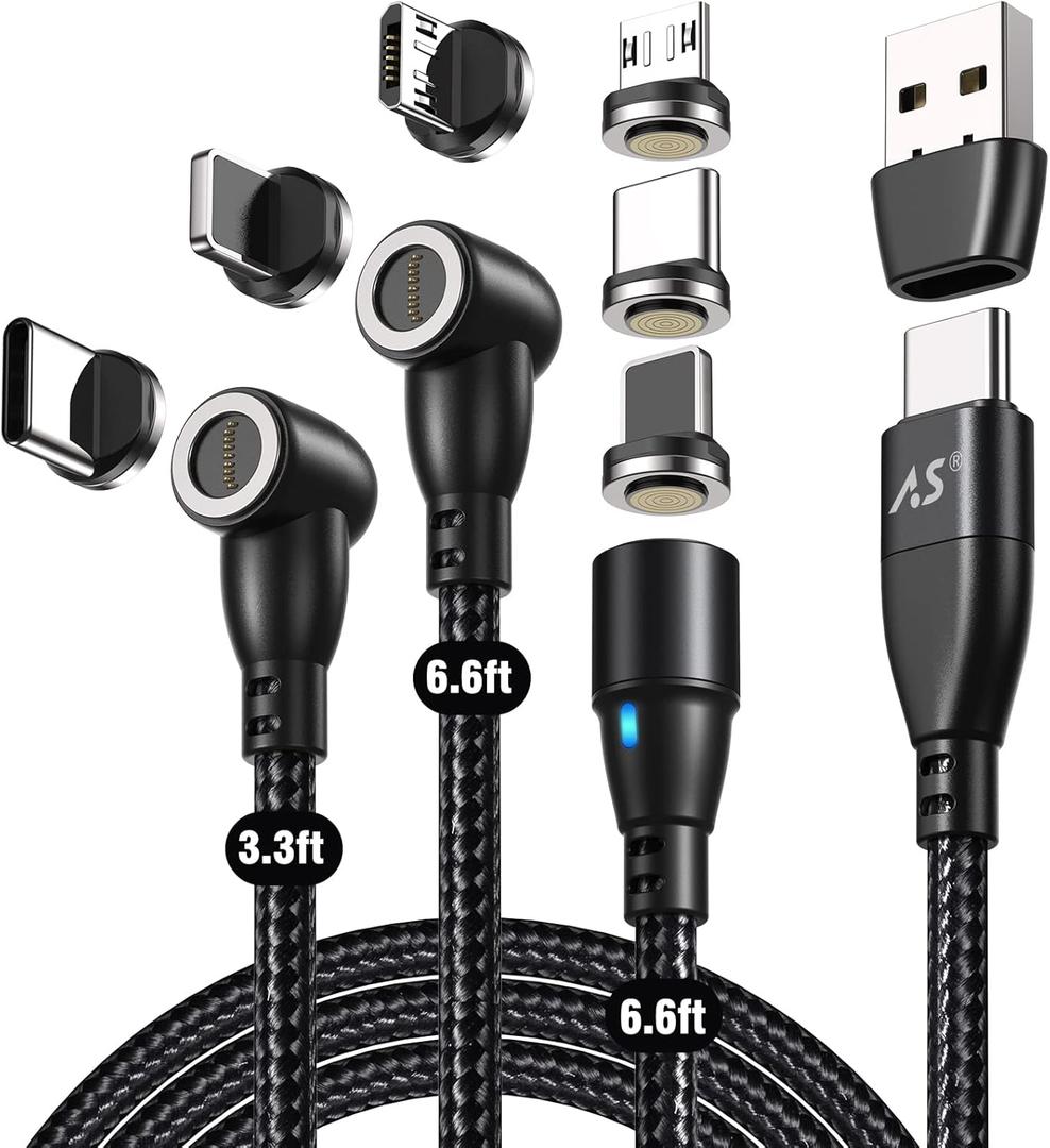 A.S 9 PIN Magnetic Charging Cable PD 60W [3 Pack,3ft/6ft/6ft] - Type C Magnetic Charger Fast Charging - Magnet Phone Charger Cord - Nylon-Braided Data Syns for USB C/Micro USB/i-Product